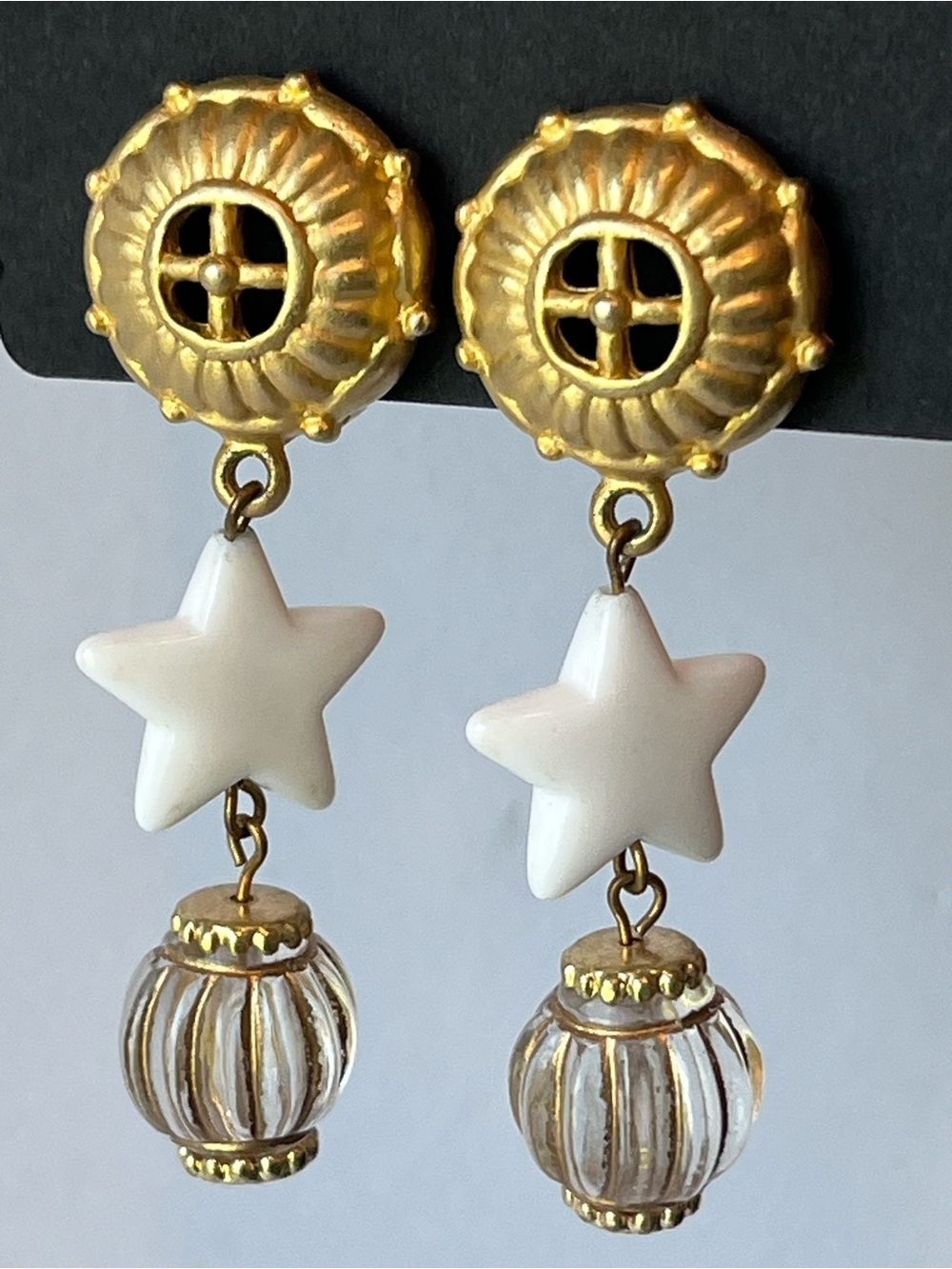 Vintage Nautical White Gold Tone Clip On Earrings